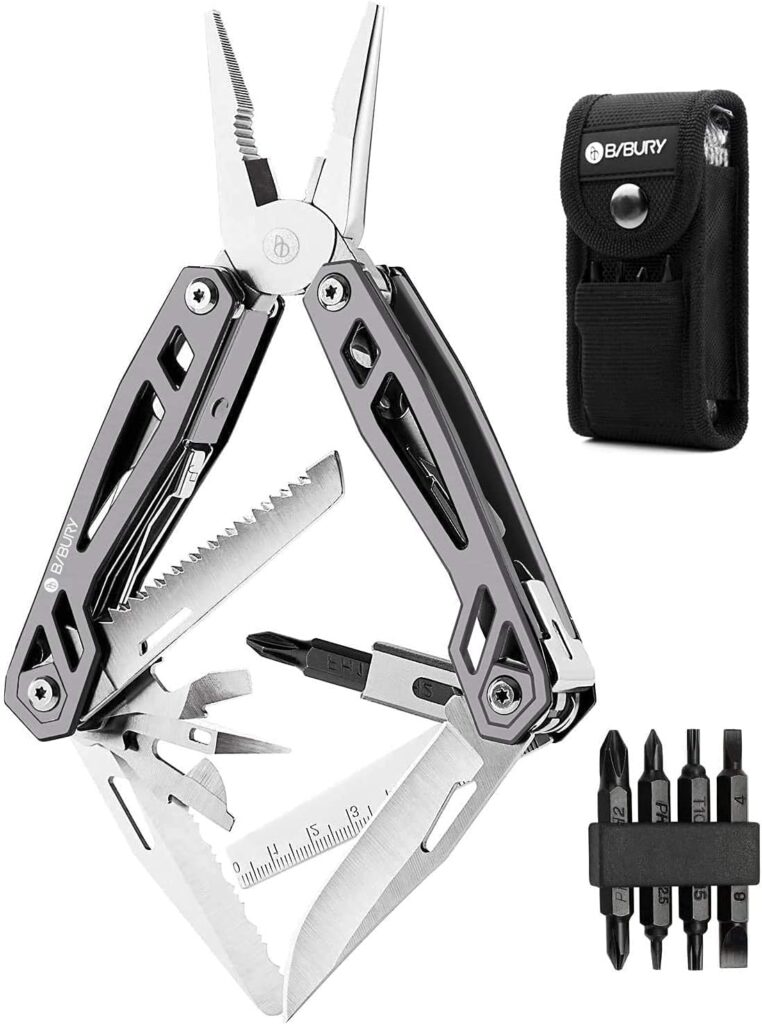 BIBURY Multitool 21 in 1 mit Zange, Klappmesser und Tragetasche, Schwarz