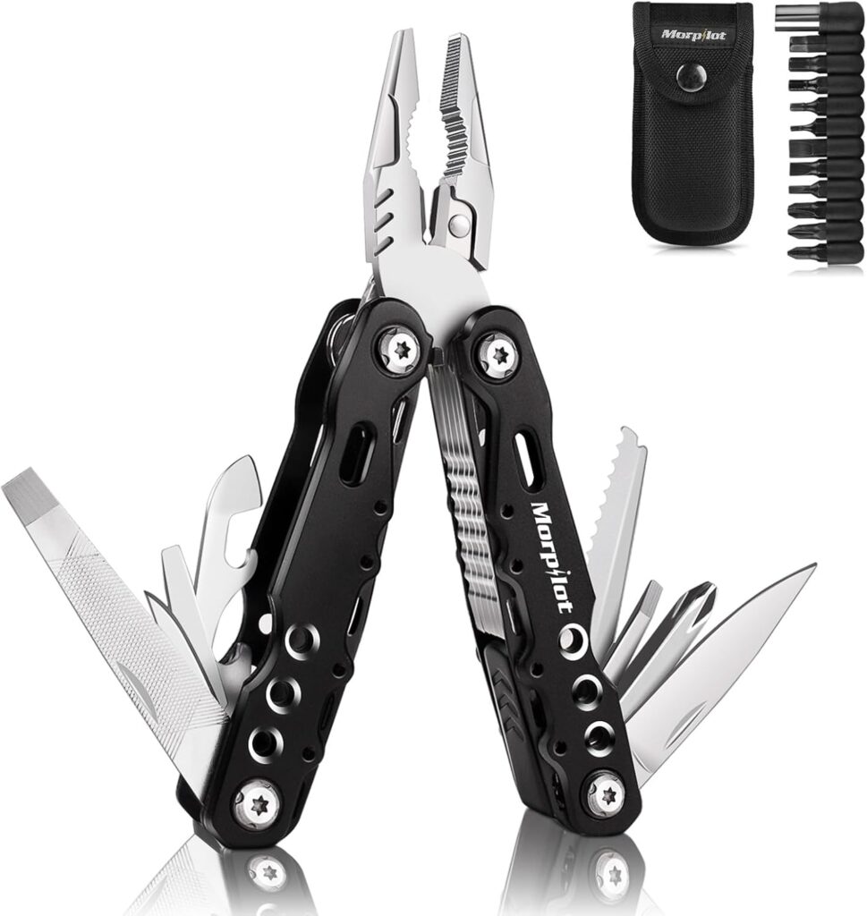 Morpilot Multitool 25 in 1, Edelstahl, mit Schraubendreher-Bits und Gürteltasche