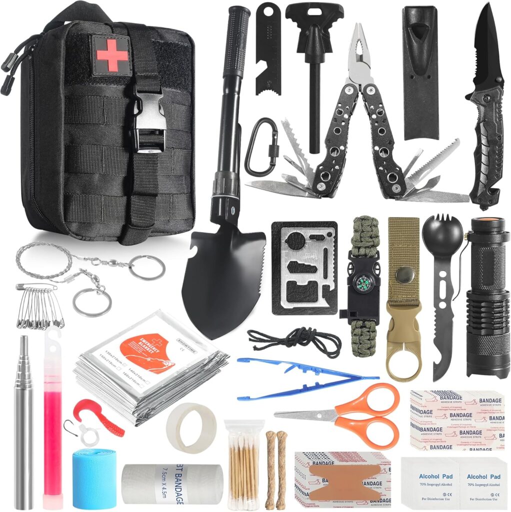 Graxury Mehrzweck Survival Kit mit Erste-Hilfe-Set und Outdoor-Zubehör