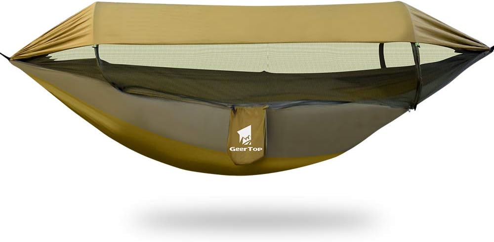GEERTOP Camping Hängematte – ultraleichte Hängematte mit Moskitonetz und Sonnenschutzdach.