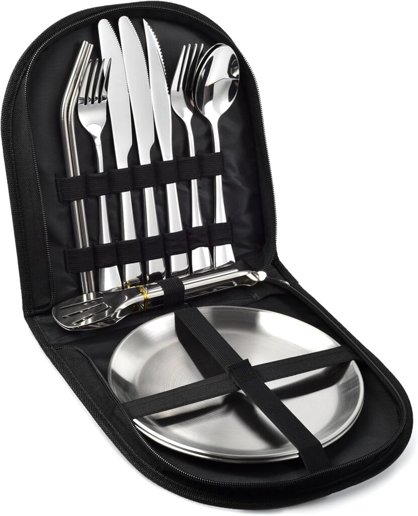 MPEIPILA Edelstahl Geschirr- & Besteckset für zwei Personen